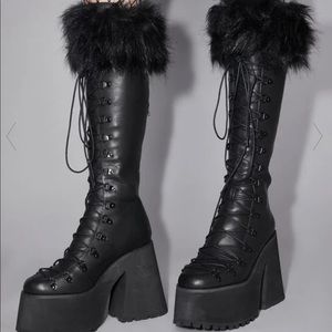 GOD FORSAKEN KNEE HIGH BOOTS dolls kill Widow platform boots